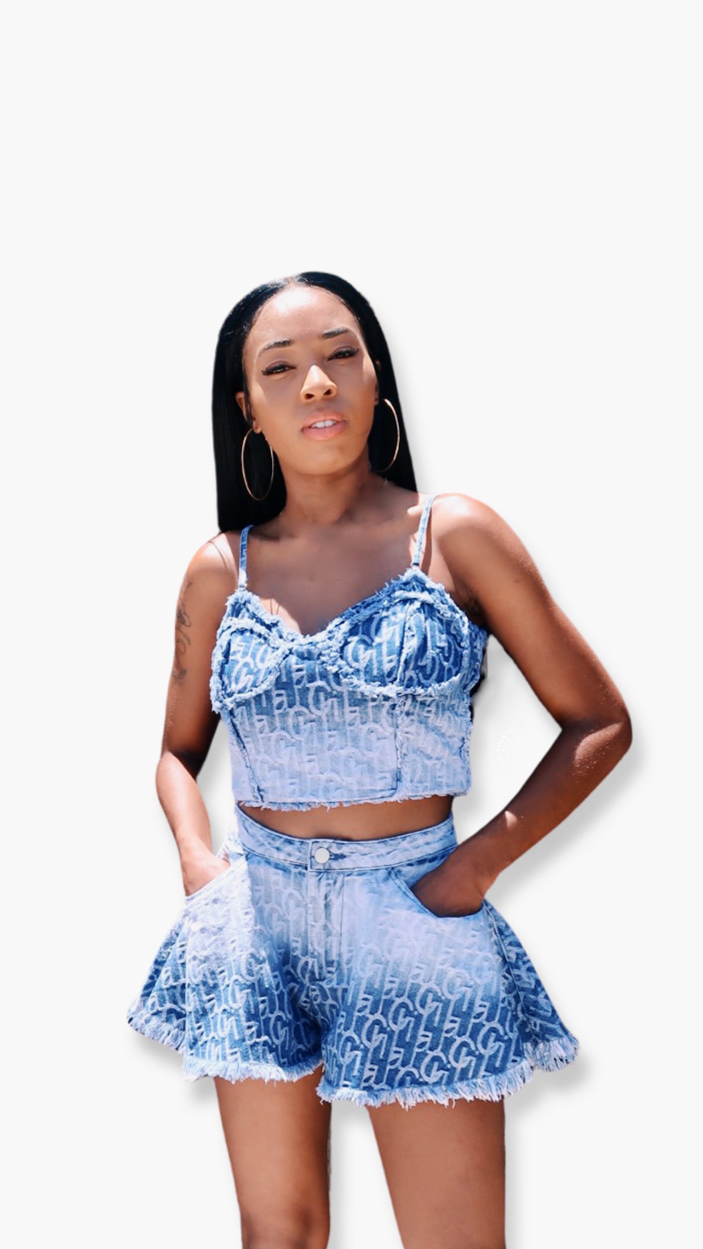 ALPHA OMBRE| FLARE DENIM SHORTS