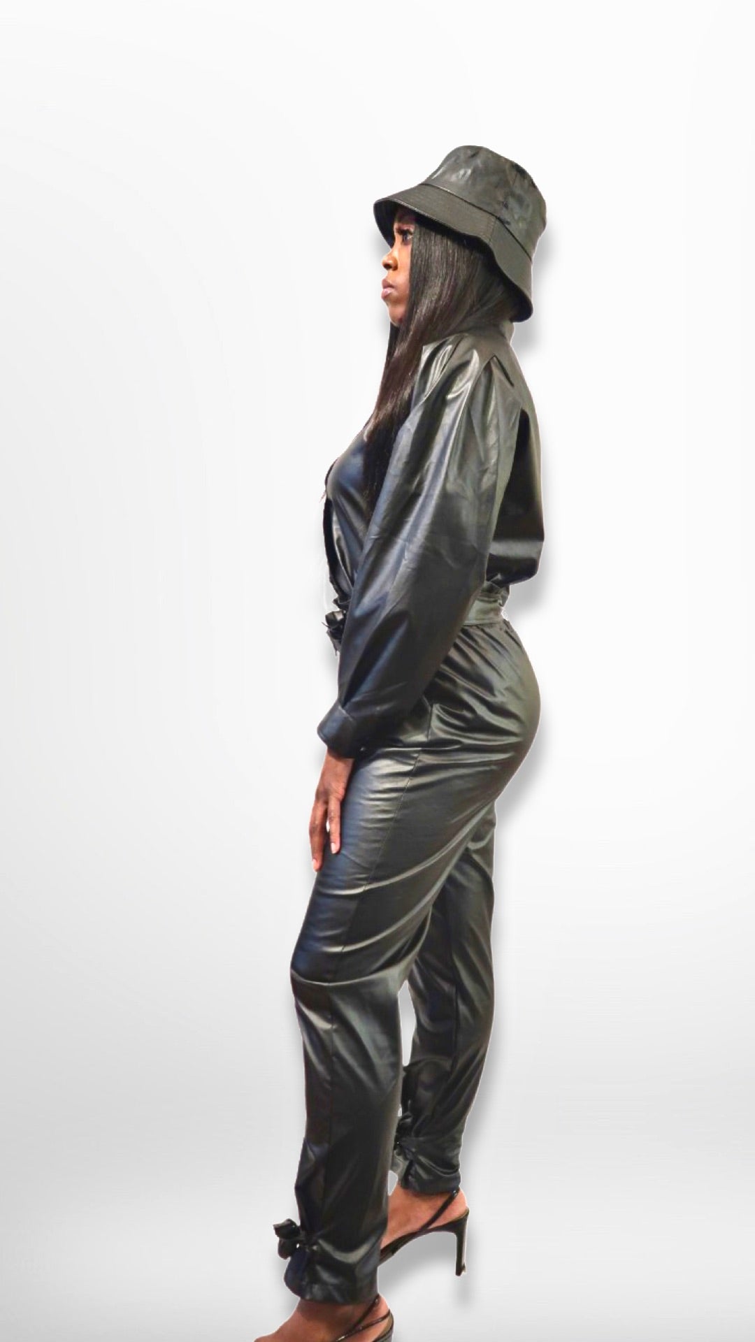 BLACK LEATHER PANTS SET
